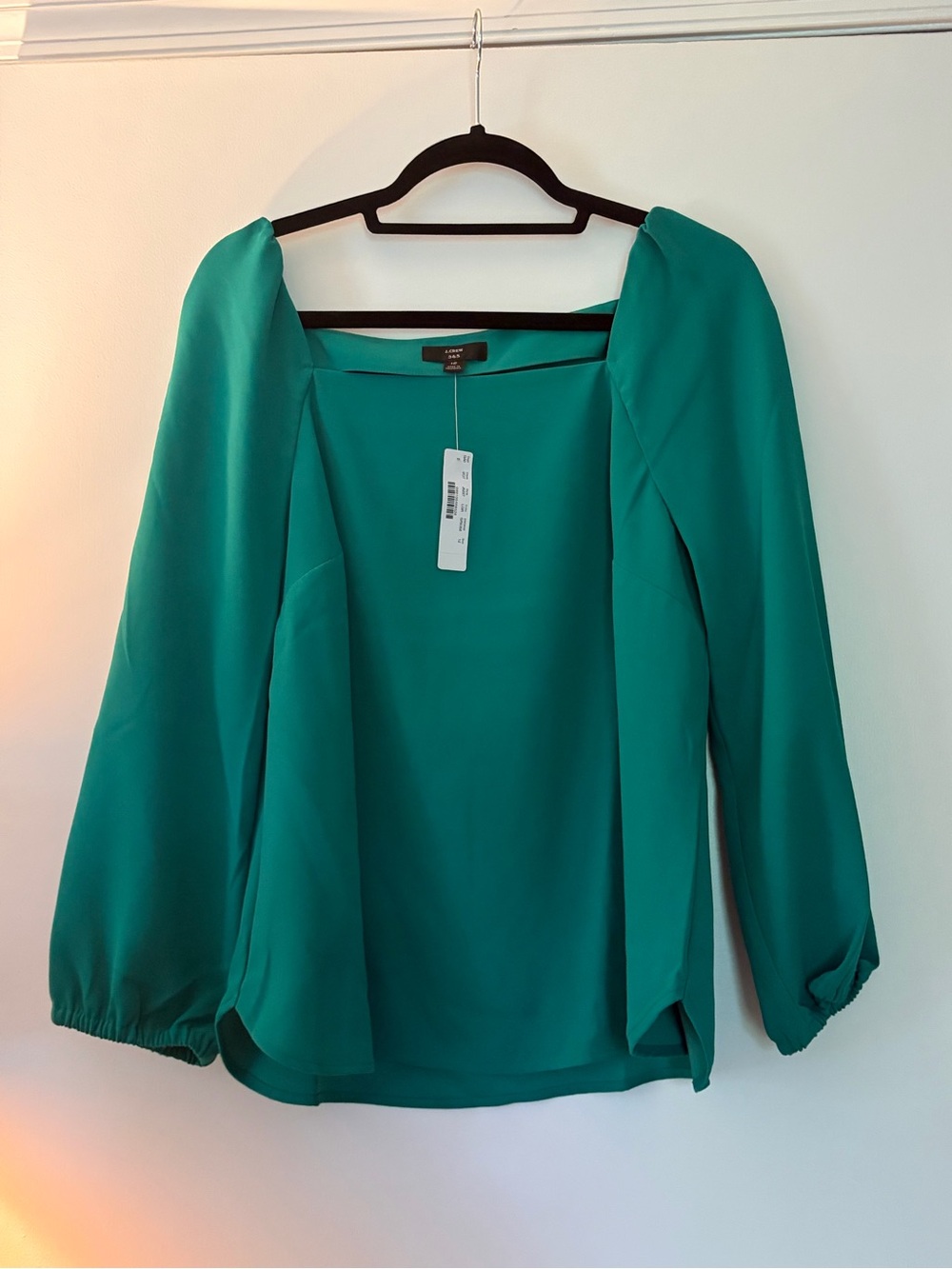 J. Crew 365 Emerald Green Square-Neck Puff-Sleeve Blouse